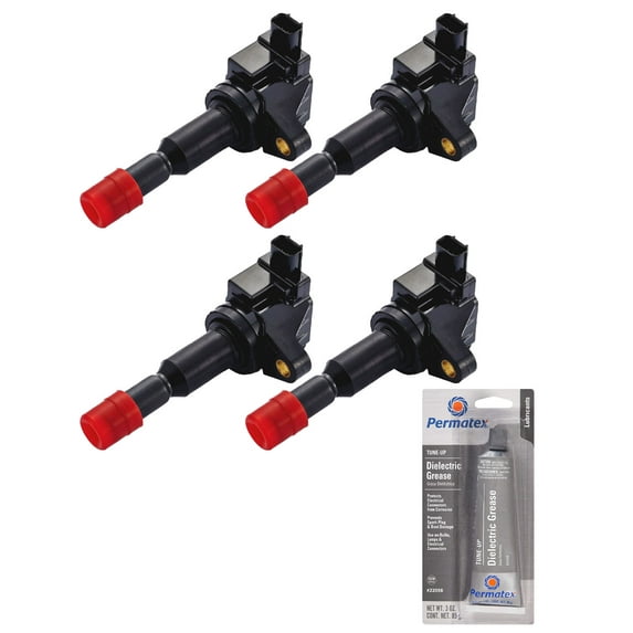 Set of 4 Ignition Coils and Permatex 22058 Dielectric Tune-Up Grease Compatible with 2009 Honda Fit 1.5L L4 Replacement for UF626 C1664 30520-RB0-003