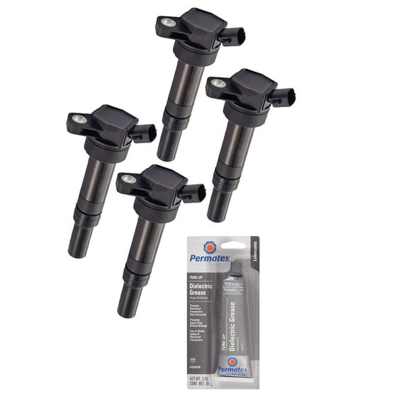 Set of 4 Ignition Coils and Permatex 22058 Dielectric Tune-Up Grease Compatible with 2014-2017 Hyundai Elantra GT 2.0L L4 Replacement for UF651