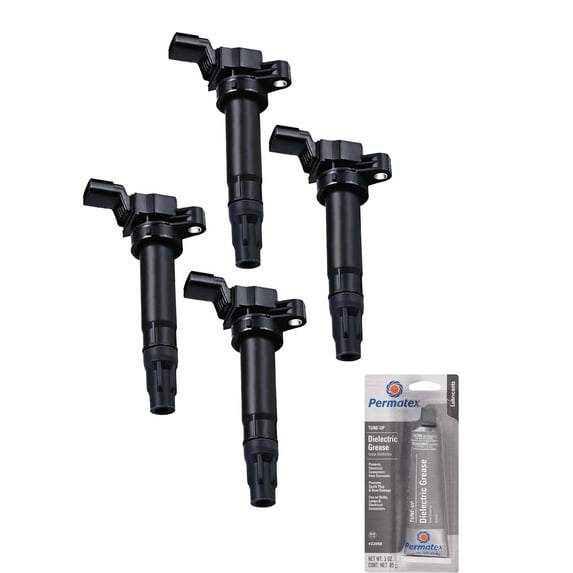 Set of 4 Ignition Coils and Permatex 22058 Dielectric Tune-Up Grease Compatible with 2014 Chevrolet Spark 1.2L L4 Replacement for UF725
