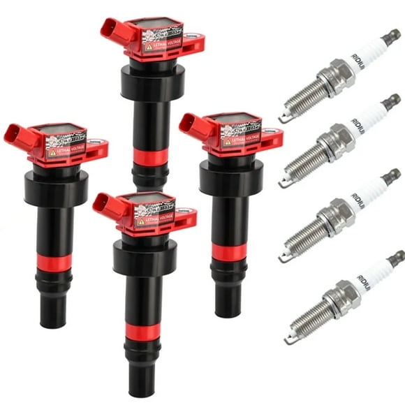 Set of 4 Ignition Coils and Spark Plugs UF652 Compatible with Hyundai Kia Dodge Accent Veloster Rio Soul Attitude - L4 1.6L