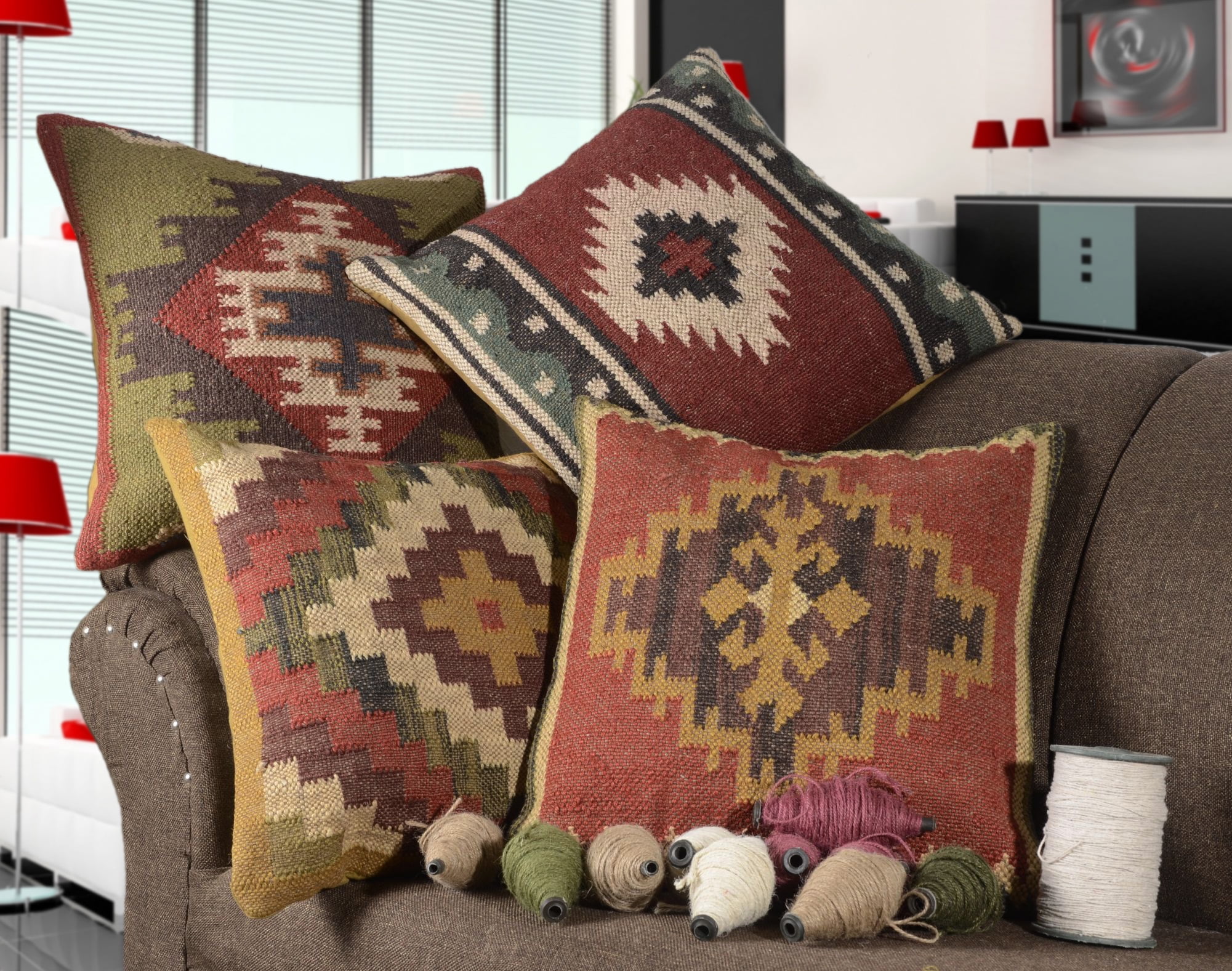 Set of 4 Pillow Covers Handwoven Boho Decorative Throw Pillows