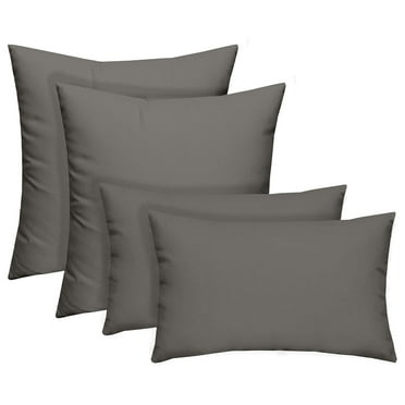 Set of 4 Indoor/Outdoor Pillows - 17" Square Throw Pillows & 12" x 20" Rectangle/Lumbar Decorative Throw Pillows - Solid Gray/Grey Fabric