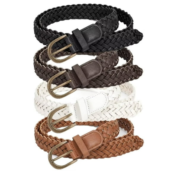 Set of 4 JASGOOD Women Skinny Braided Leather Belts Thin Belt for Ladies Dresses Pants