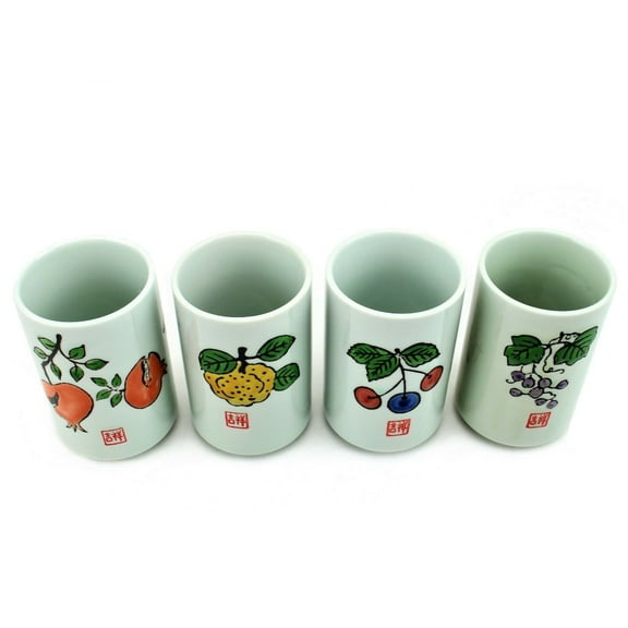 Set of 4 Japanese Porcelain Ceramic Teacup Set Seasonal Fruit Design 8-Ounce F15637