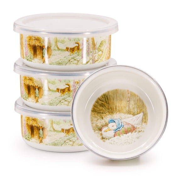 Jemima Puddle-duck Pattern - Set of 4 - 14 oz Child Bowls - Golden Rabbit Enamelware