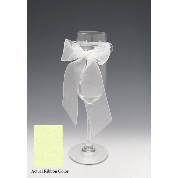 Set of 4 Jolie Champagne Toasting Flute Glasses with Solid Green Bows 8 ounces