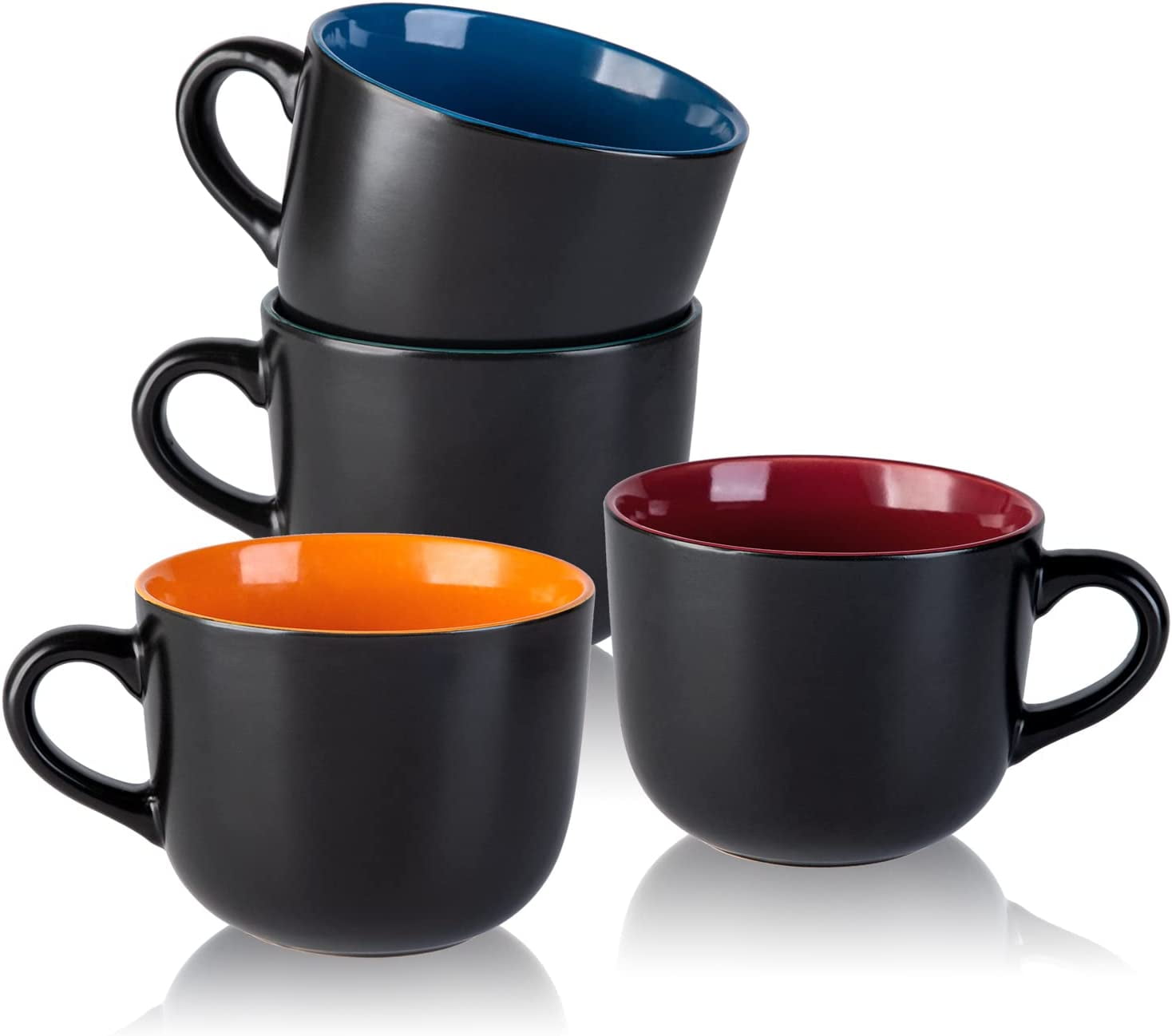 Set of 4 Jumbo Ceramic Soup Mugs with Handles 24 oz EcoFriendly