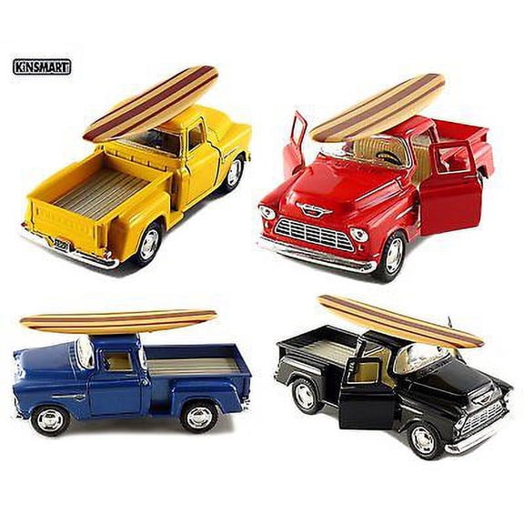 Set of 4: Kinsmart 1955 Chevy Stepside 3100 Pick Up Truck 1:32 diecast Surfboard