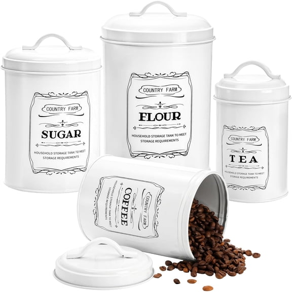 Set of 4 Kitchen Canisters with Airtight Lids, Coffee Tea Sugar Flour Tin Jars Nesting Food Storage Container Set for Farmhouse Decor, 4 Sizes