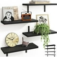 thumbnail image 1 of Set of 4 Bathroom Wall Shelf Rustic Wood Floating Shelves for Kitchen Living Room Bedroom, 16 Inch Black, 1 of 5