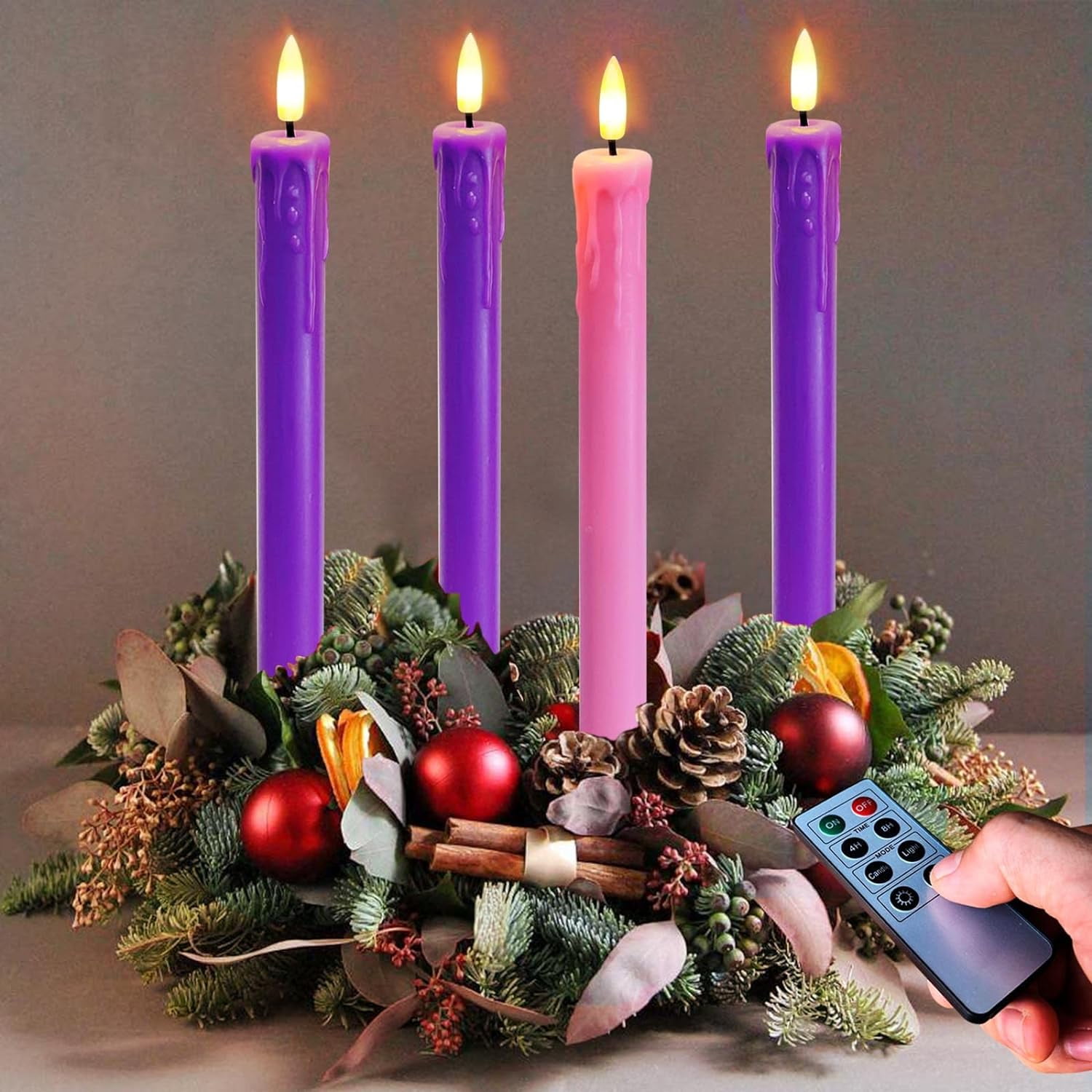 Set of 4 LED Advent Candle Lights BatteryOperated Taper Candles for