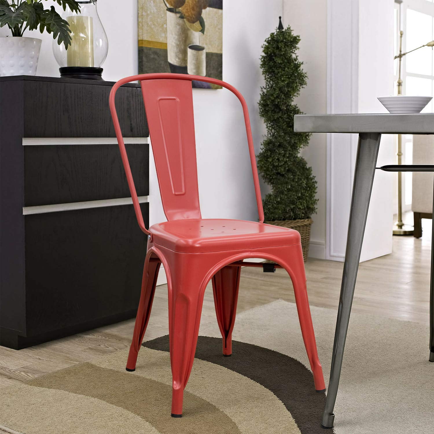Set of 4 Lacoo Distressed Style Stackable Kitchen Dining Bistro Cafe Metal Chairs,Multi Color