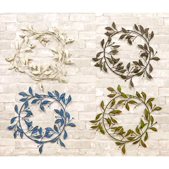 Set of 4 Large 17" Colorful Metal Tree of Life Floral Wreath Medallion Circle