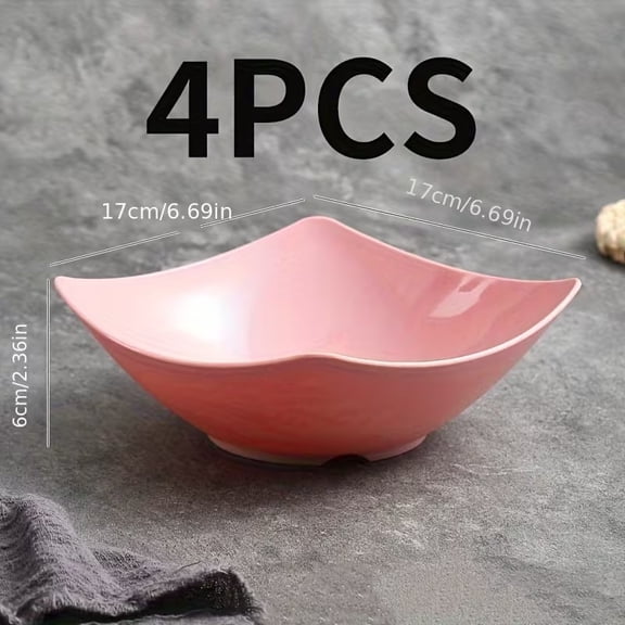 Set of 4 Large Square Plastic Bowls with Tall Legs - Stackable, Non-Slip Design for Serving Salads, Snacks, Soups, and More