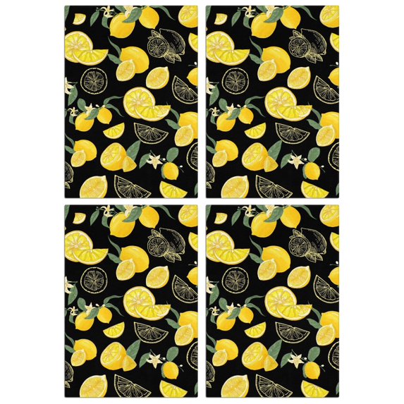Set of 4 Lemon Print Kitchen Towels, Fruit Series Absorbent Bar Towels 18x26 Inches, Soft Decorative Hand Towels for Dish Drying and Kitchen Decor