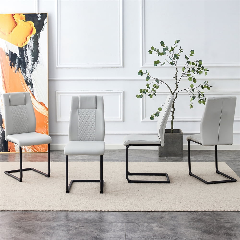 Set of 4 Light Gray Faux Leather Dining Chairs with Metal Legs, Living ...