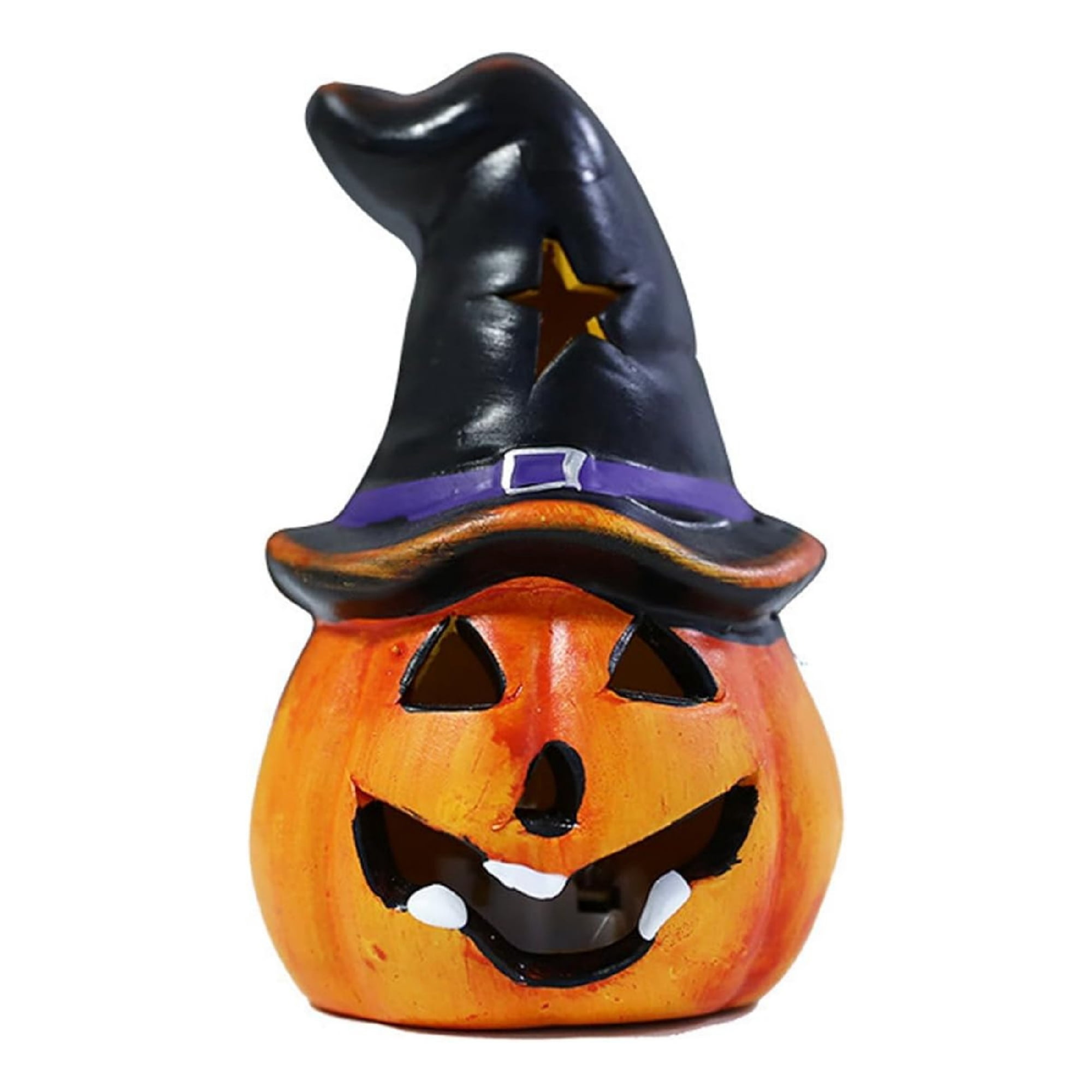 Set of 4 Light Up Ceramic Pumpkin Skull Figurines for Halloween Table Decor
