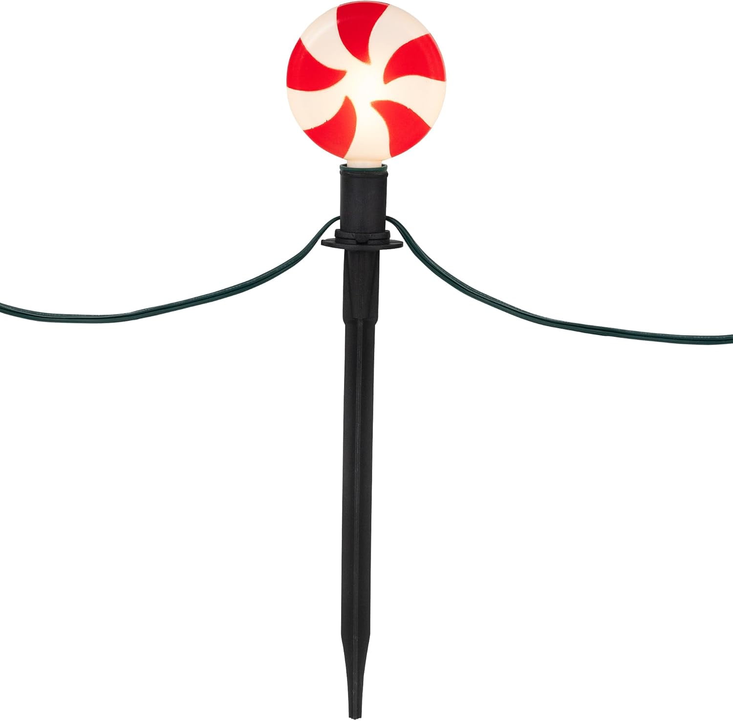 Set of 4 Peppermint Candy LED Pathway Markers with Green Wire