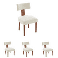 thumbnail image 1 of Set of 4 Linen Fabric Modern Armless Dining Chairs with Curved backrest and Solid Wooden Legs for Dining Room Living Room (Beige), 1 of 11