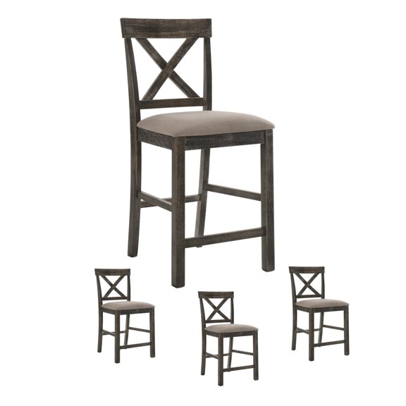 Set of 4 Linen Finish Counter Height Chair, Modern Farmhouse Kitchen Dining Room Chair, Solid Wood Fabric Upholstered Seat Wood Back Chairs (Gray)