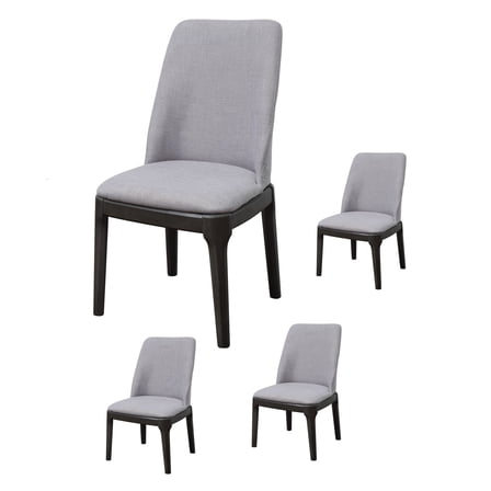 Set of 4 Linen Side Chair, Modern Farmhouse Kitchen Dining Room Chair, Solid Wood Fabric Upholstered Seat Back Chairs (Gray)