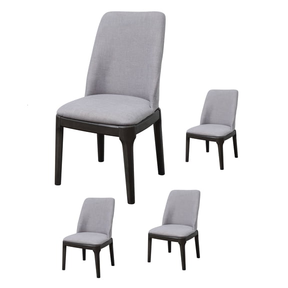 Set of 4 Linen Side Chair, Modern Farmhouse Kitchen Dining Room Chair, Solid Wood Fabric Upholstered Seat Back Chairs (Gray)
