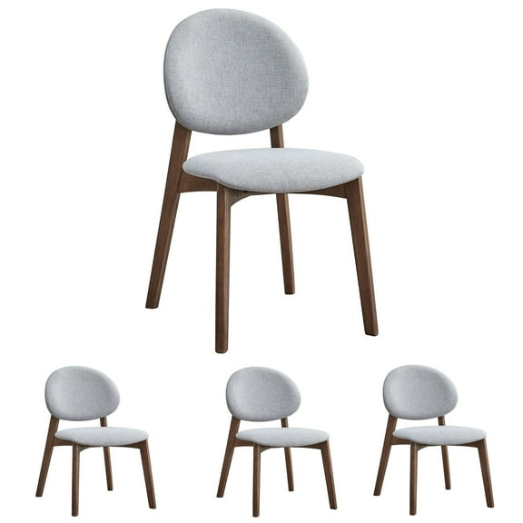 Set of 4 Linen Side Chair, Upholstered Dining Chairs, High Back Kitchen Chairs for Kitchen Living Room, Armless with Wood Legs (Gray)