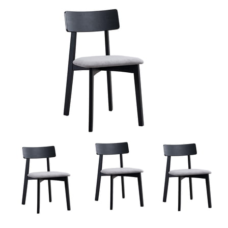 Set of 4 Linen Side Chair, Upholstered Dining Chairs with Low Back, Decorative Home Furniture (Black)