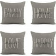 thumbnail image 1 of Set of 4 Linen Throw Pillow Covers 16x16 Inch Rustic Gray Happily Home Love Family Home Decor Pillowcase Square Cushion Cover for Sofa Bed Couch, 1 of 6