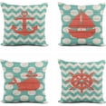 thumbnail image 1 of Set of 4 Linen Throw Pillow Covers 18x18 Inch Green Teal Polka Dots Chevron Nautical Home Decor Pillowcase Square Cushion Cover for Sofa Bed Couch, 1 of 6