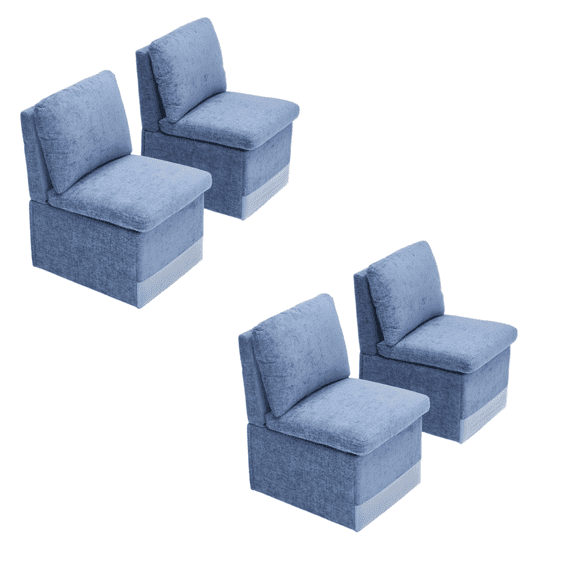 Set of 4 Linen Upholstered Armless Dining Chair with Casters and Storage space (Blue)
