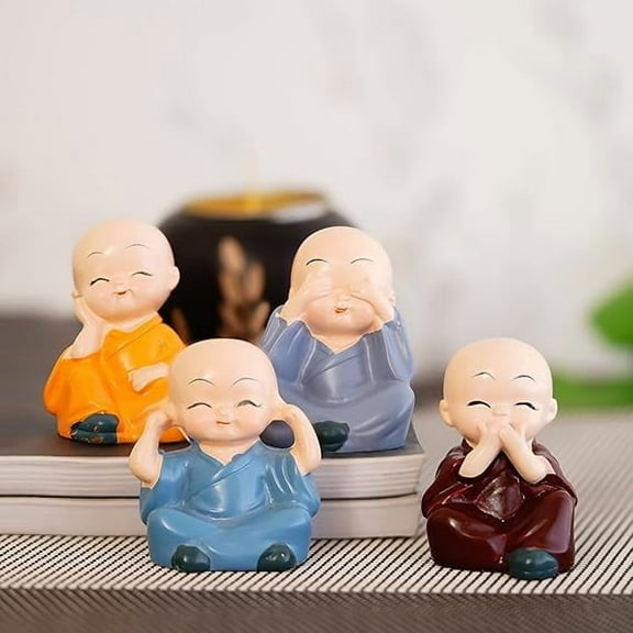 Set of 4 Little Monk Buddha Statue Think No Evil Speak No Evil Hear No Evil See No Evil Showpiece