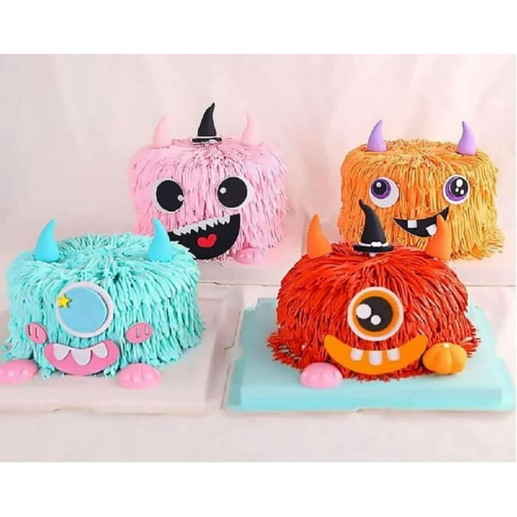 Set of 4 Little Monster Cake Toppers - Monster Cake Decorations for Birthday Parties
