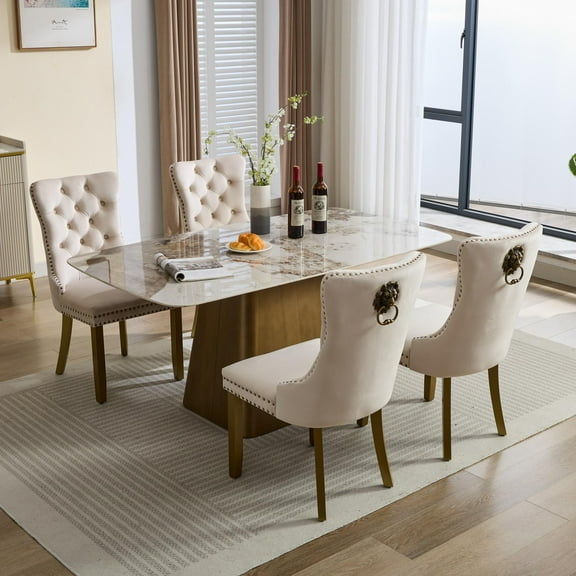 Set of 4 Luxury Velvet Dining Chairs with Wood Legs Tufted Back Modern Seating for Kitchen, Bedroom & Living Room