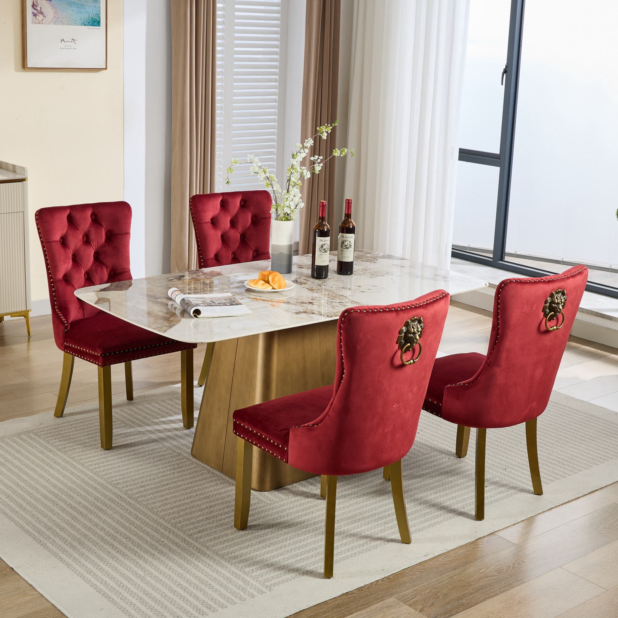 Set of 4 Luxury Velvet Dining Chairs with Wood Legs Tufted Back Modern ...