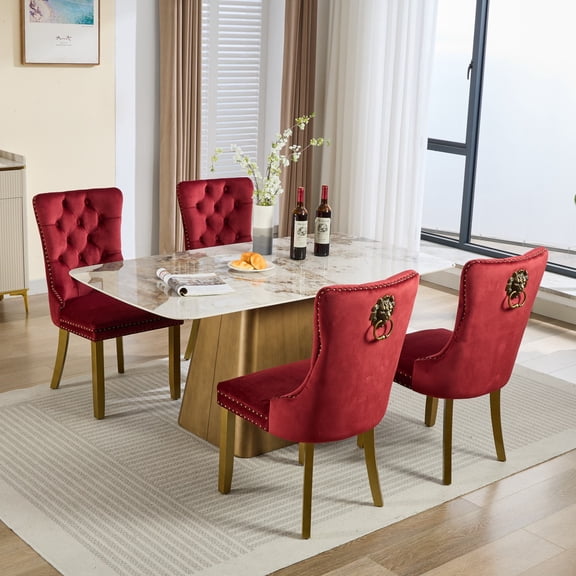 Set of 4 Luxury Velvet Dining Chairs with Wood Legs Tufted Back Modern Seating for Kitchen, Bedroom & Living Room