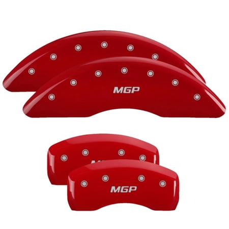Set of 4 MGP Caliper Covers, 12195Smgprd, Engraved Front and Rear: MGP, Red Powder Coat Finish, Silver Characters