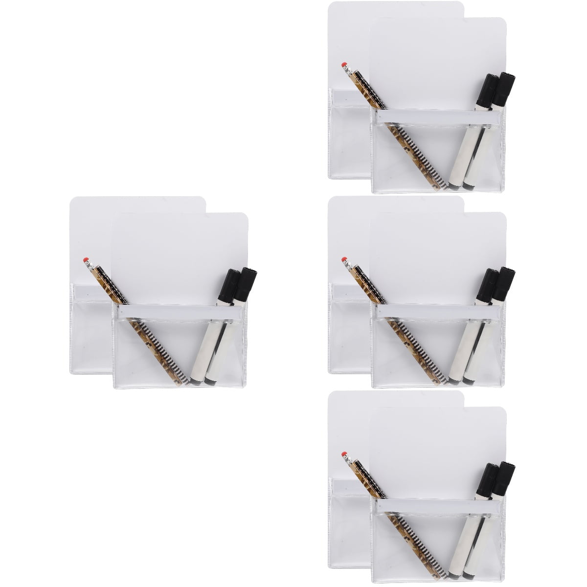 Set of 4 Magnetic Pocket Wall File Organizer Board White Markers Dry Erase Office