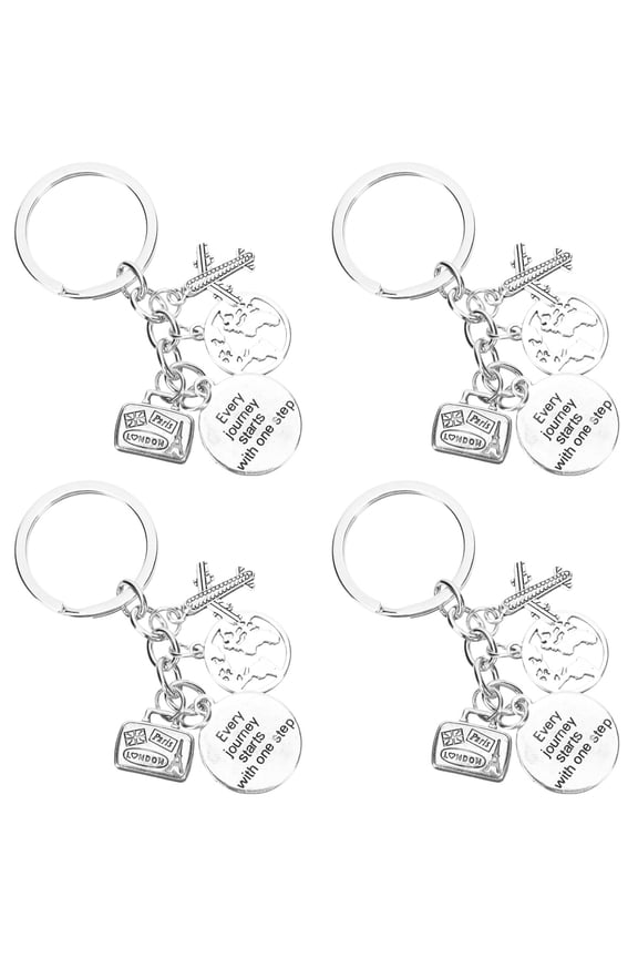 Set of 4 Map Keychain Lightweight Keychain .6x2.4CM Silver