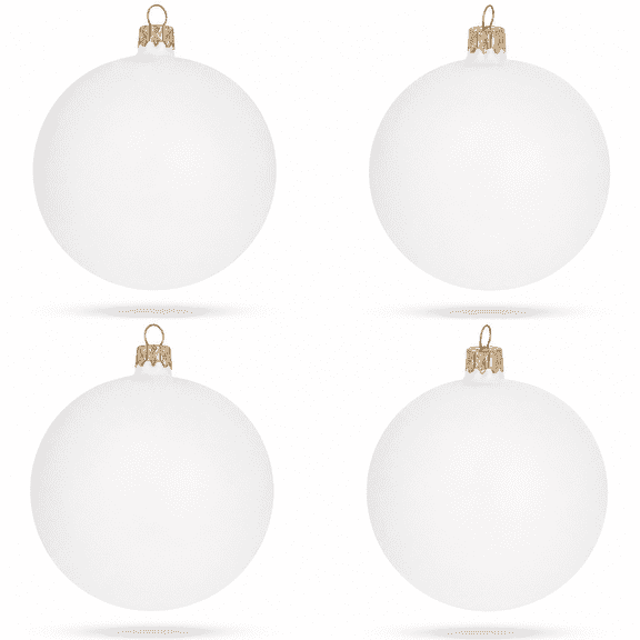 Set of 4 Matte White Glass Ball Christmas Ornaments 4 Inches