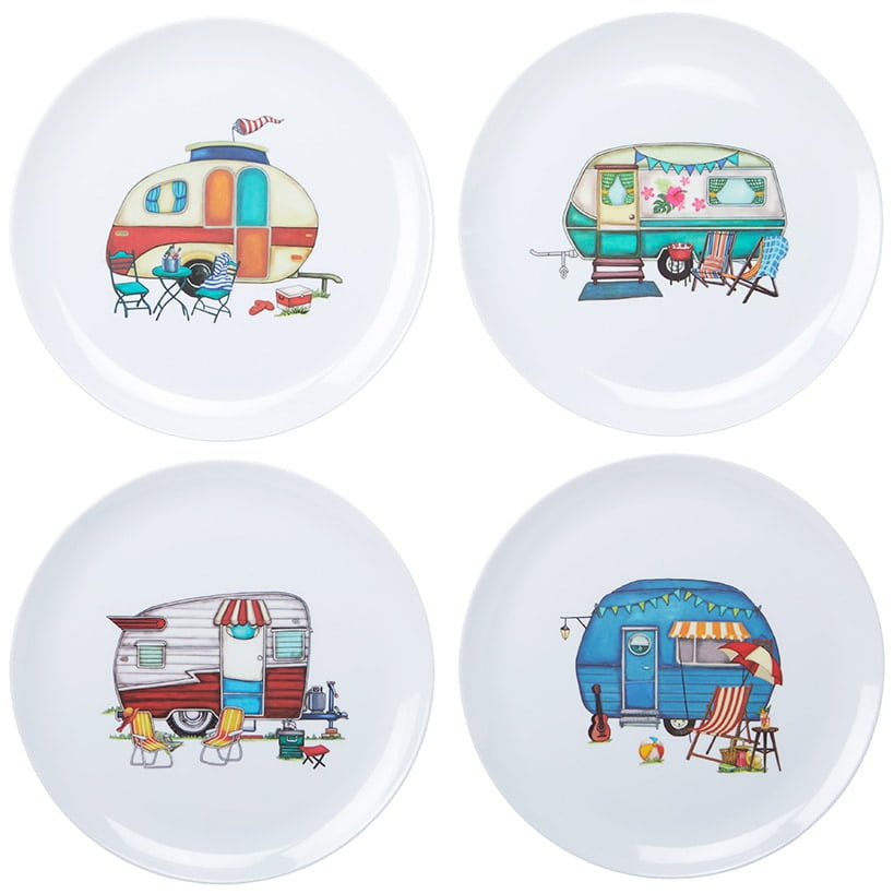 Set of 4 Melamine Camper Dinner Plates