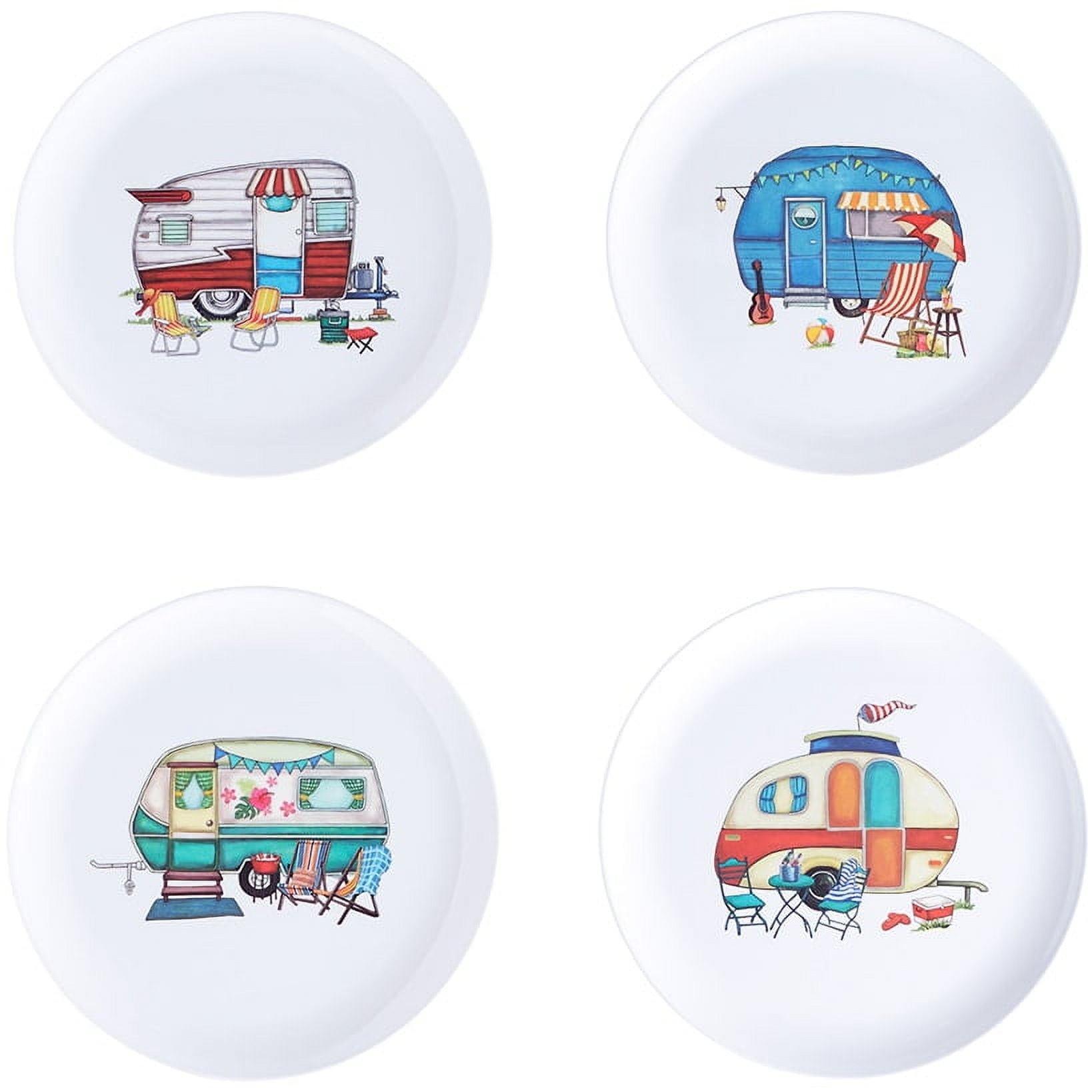Set of 4 Camper Design Melamine Summer Plates