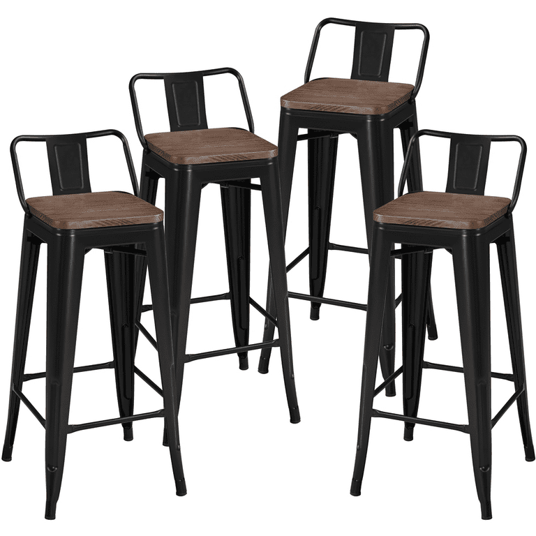 Renwick 30 Metal Bar Stools with Back Set of 4 Black Walmart