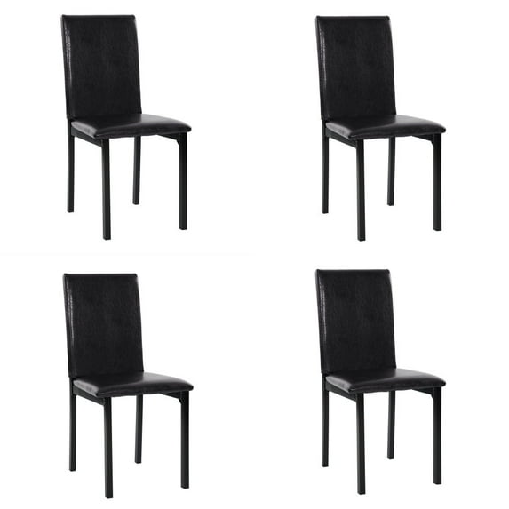 Set of 4 Metal Frame Chairs Brown Faux Leather Seat Black Metal Finish Dining Side Chairs