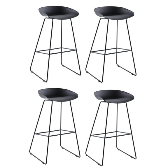 Set of 4 Metal and Black Polypropylene Bar Stools Modern Design Style Dining Room