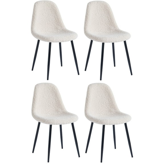 Set of 4 Metal and White Boucle Dining Chairs Modern Design Style Dining Room