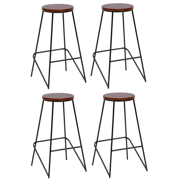 Set of 4 Metal and Wood Bar Stool Exotic Boho Dining Room