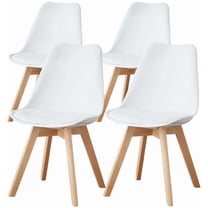 Set of 4 Mid-Century Modern Dining Chairs, White PU Leather Upholstered Seat with Durable Wood Legs for Kitchen, Dining Room & Home Use
