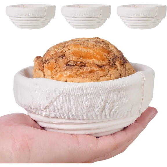 Set of 4 Mini Banneton Bread Proofing Baskets with Cloth Lining 5-Inch Sourdough Dough Rising Basket for Home Baking