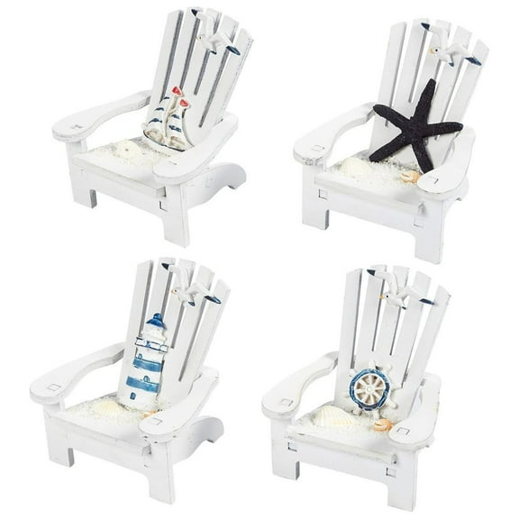 Juvale Set of 4 Mini Beach Chairs - Nautical Bathroom Accent & Beach Decor - Centerpiece for Coastal Decor - Dollhouse Accents & Ocean Wall Art - 3.75 x 3.75 x 4 in, Multicolor, Wood